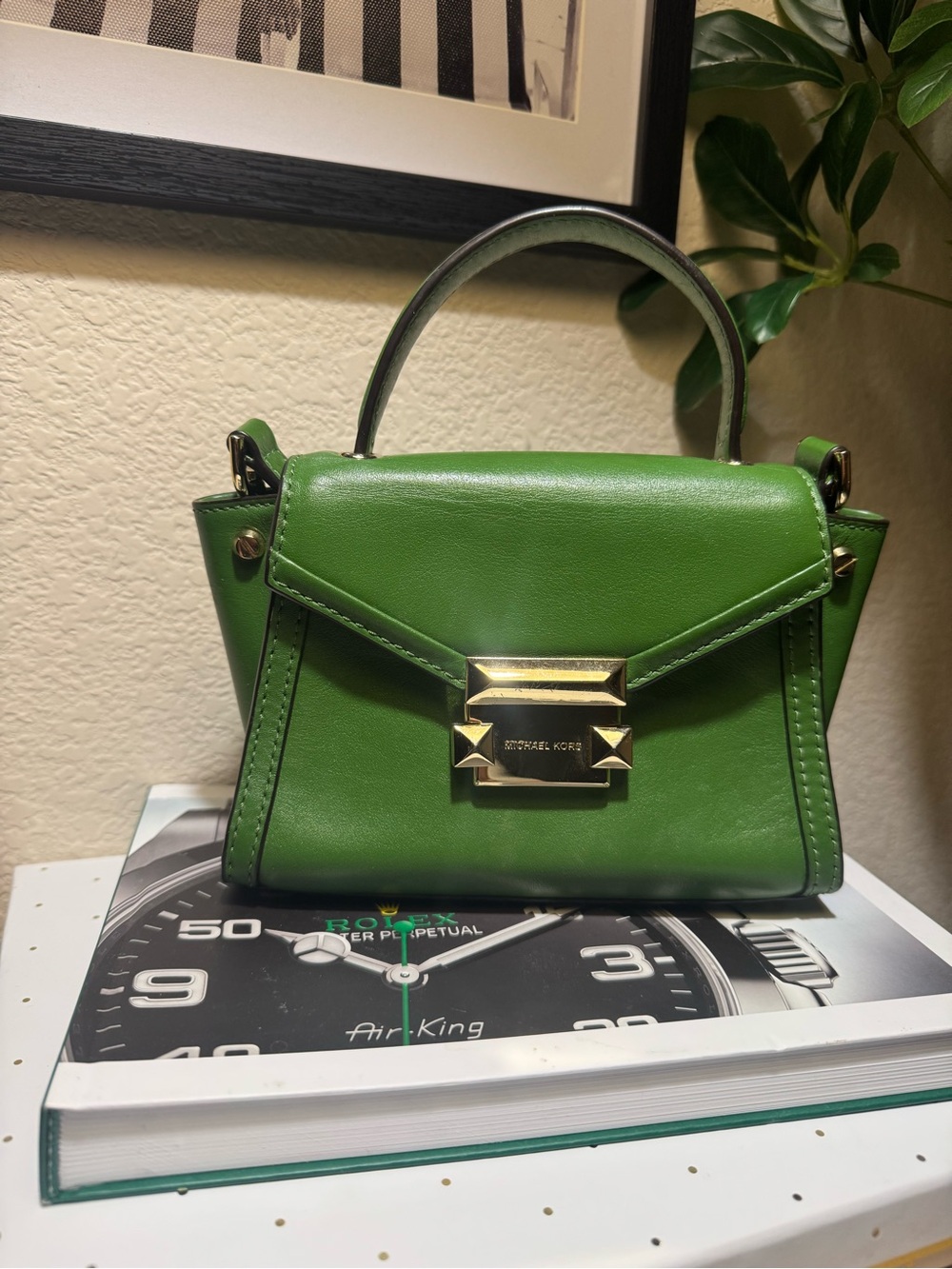 Michael Kors Green Leather Mini Top Handle Crossbody Satchel Gold Hardware